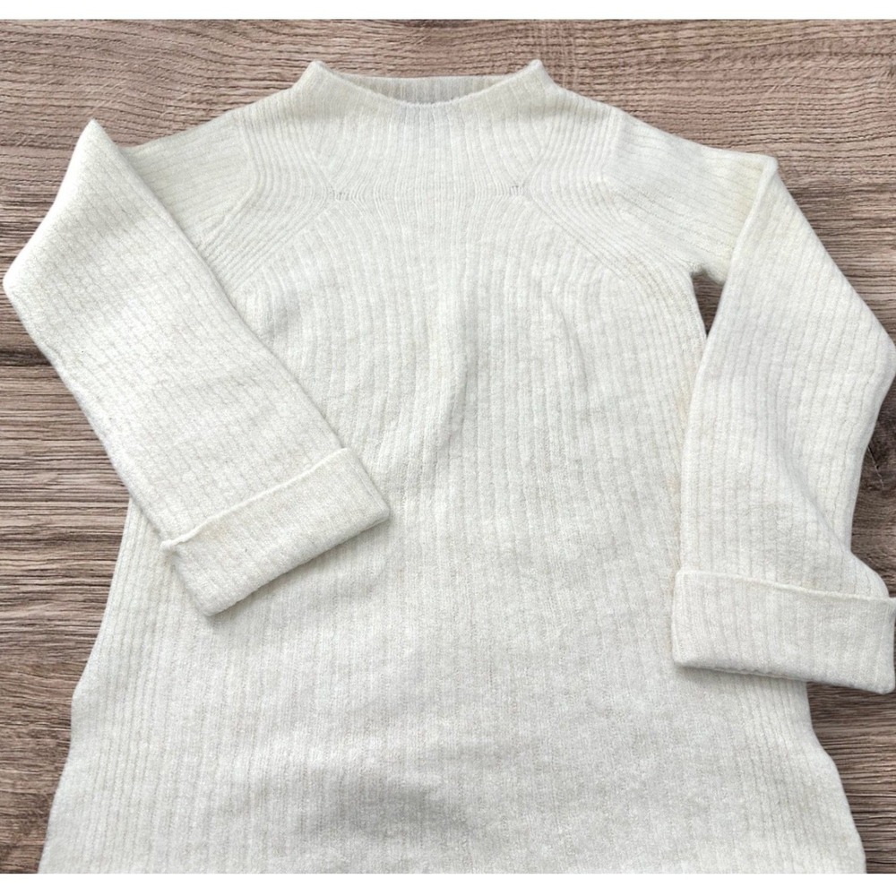 ATMOSPHERE Ivory Mock Neck Ribbed Knit Sweater Long Cuff Sleeves Women's Size 4